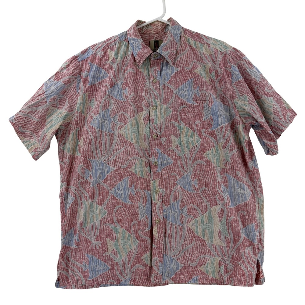 Tori Richard Shirt Mens Large Multicolor‎ Fish Hawaiian Short Sleeve Button Up